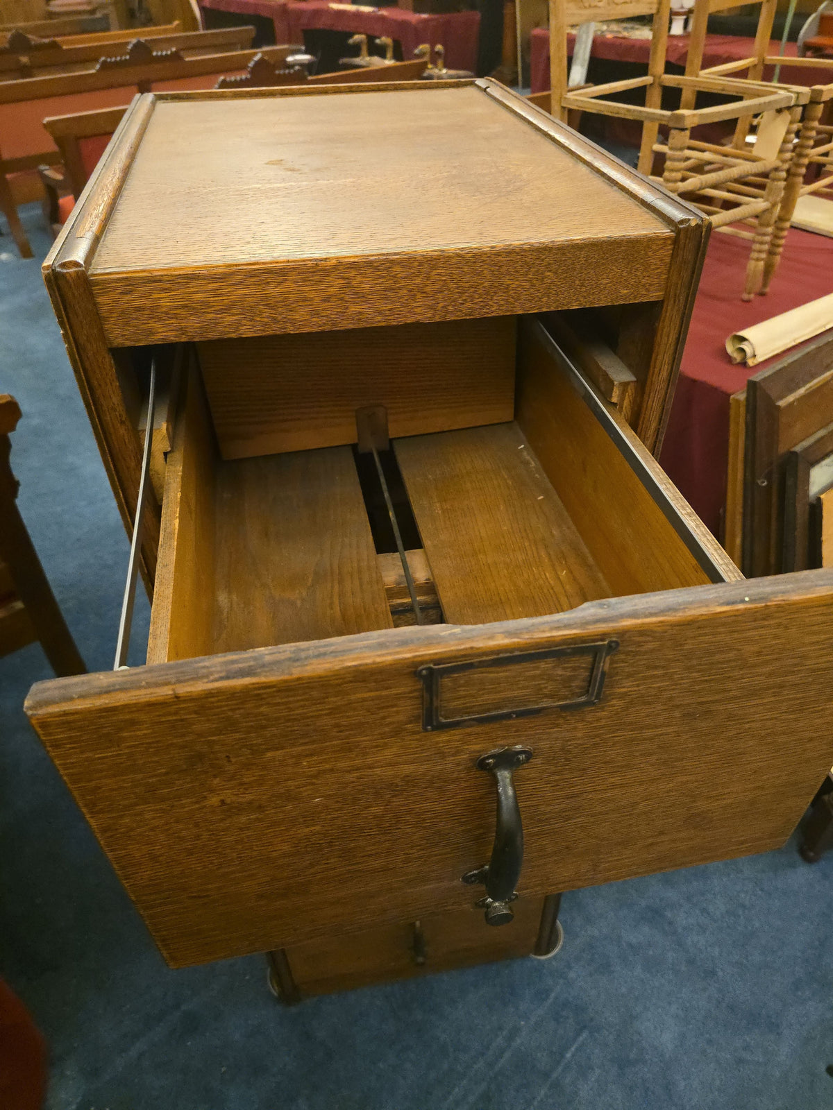 Antique Oak Four-Drawer Filing Cabinet