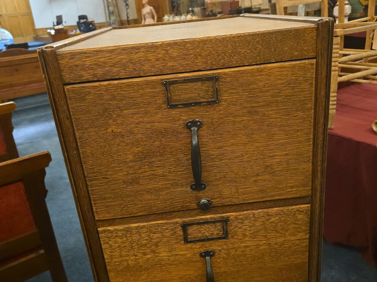 Antique Oak Four-Drawer Filing Cabinet