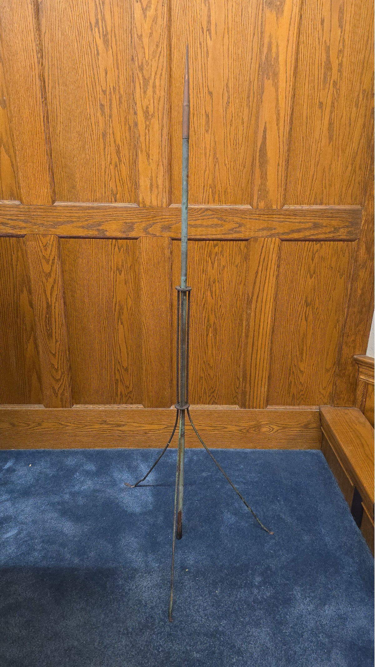 Antique Copper Lightning Rod with Tripod Base Mount, Manufactured by Dodd & Struthers, Des Moines, Iowa