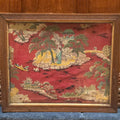 Lot 150 - Vintage Framed Chinoiserie Textile Panel with Red Ground, 25-1/4" W x 21-1/4" H