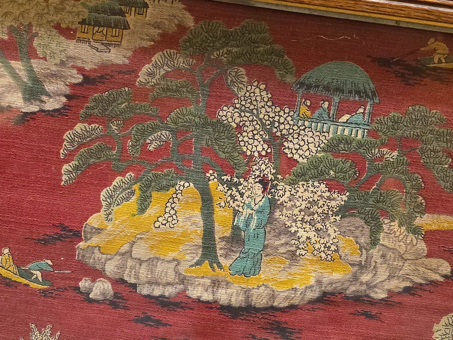Vintage Framed Chinoiserie Textile Panel with Red Ground