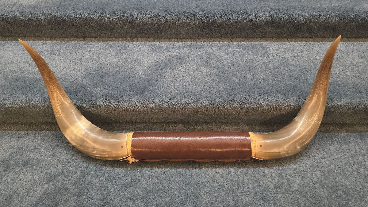 Vintage Steer Horns with Leather-Wrapped Center