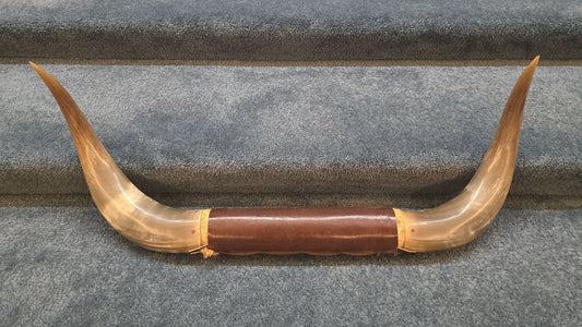 Vintage Steer Horns with Leather-Wrapped Center