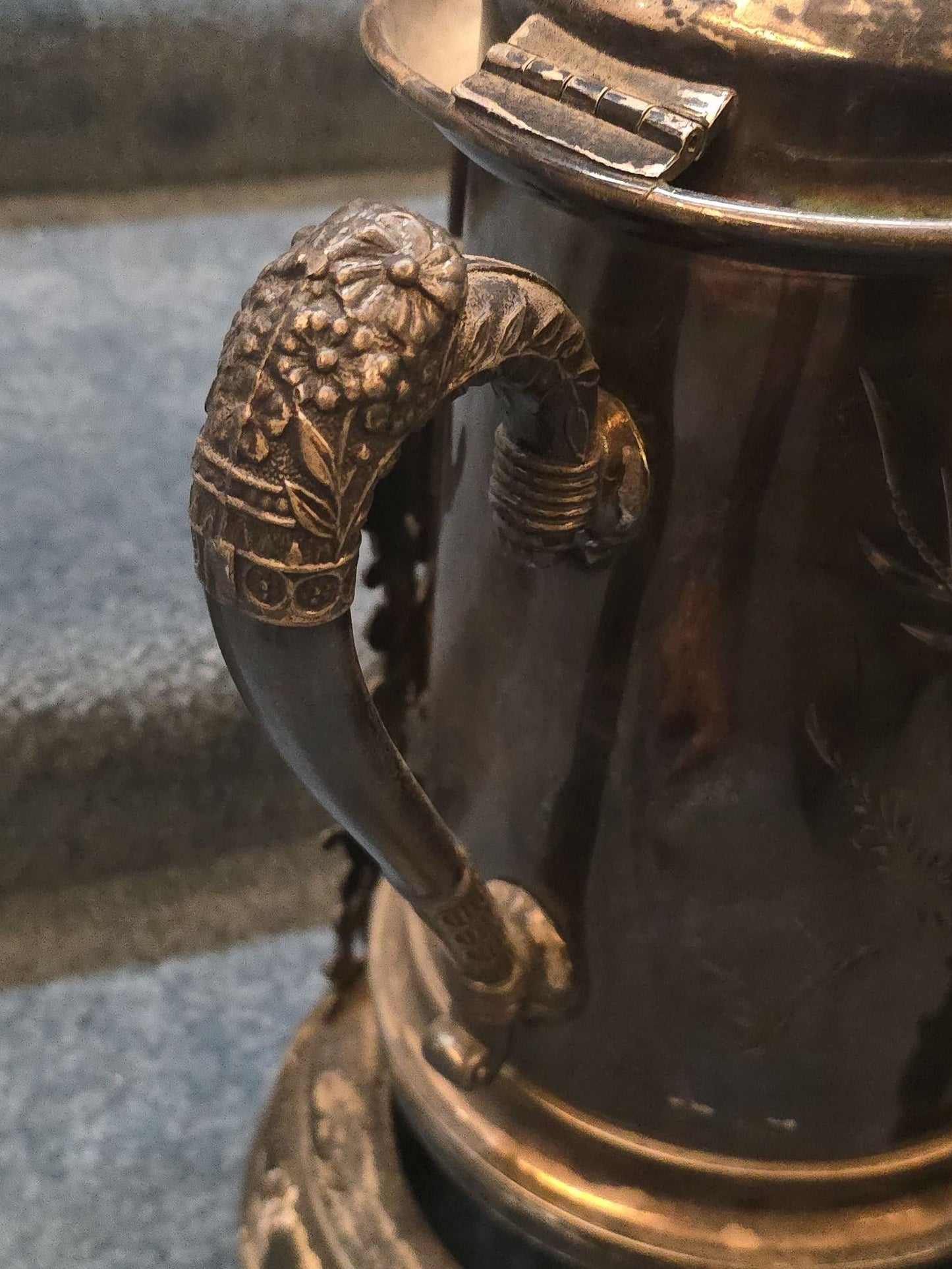 Antique Silver-Plated Tilting Ice Water Pitcher on Stand with Cup, Manufactured by Lexington Silver Plate Co.