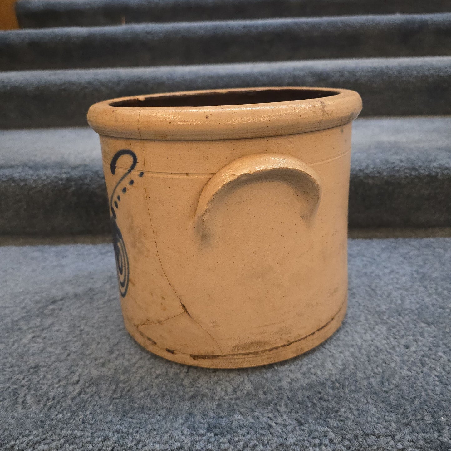 Antique F.B. Norton & Co. Worcester, Massachusetts Stoneware Crock with Cobalt Decoration, Note Damage