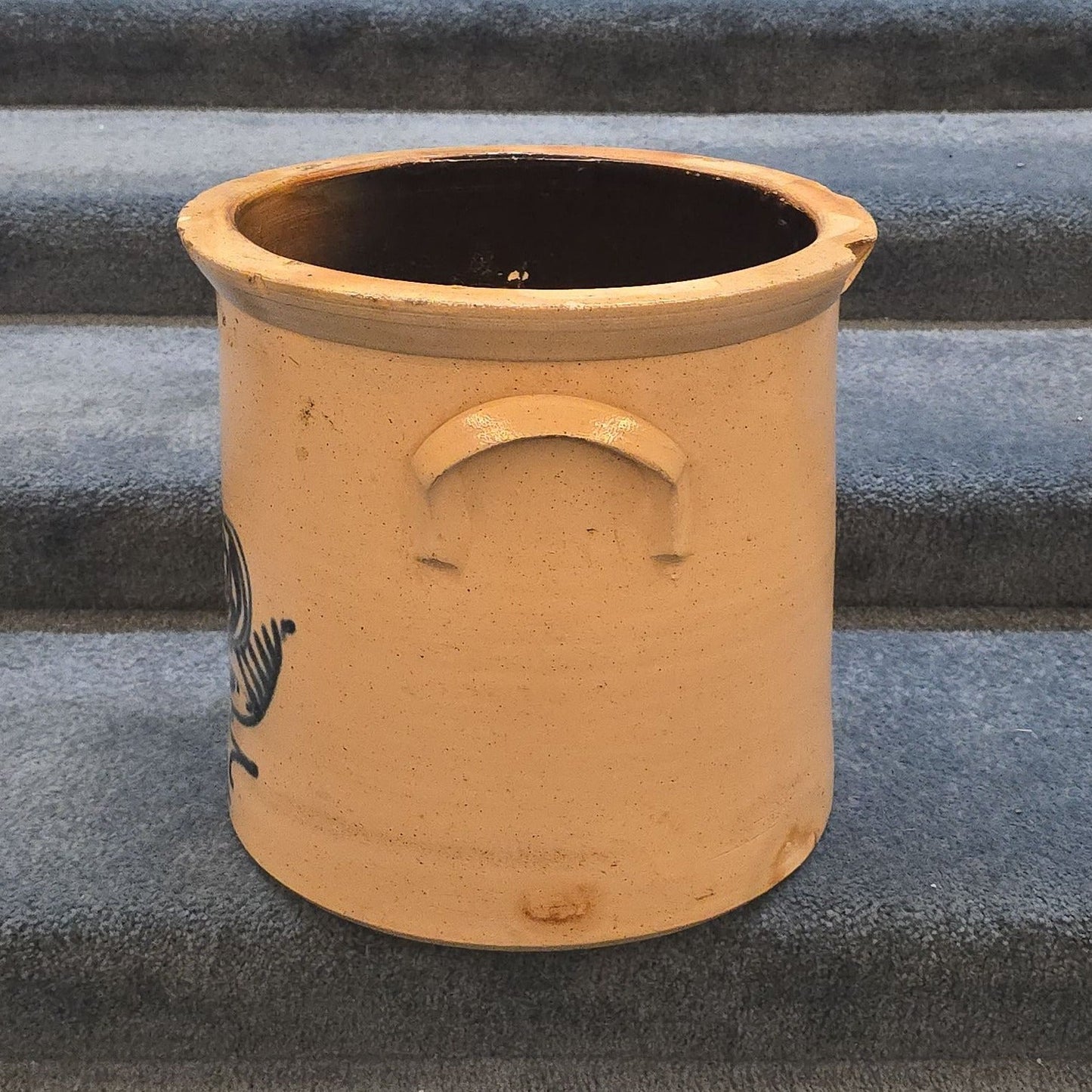 Antique Whites Utica, New York Four-Gallon Stoneware Crock with Cobalt Bird Decoration, Note Damage
