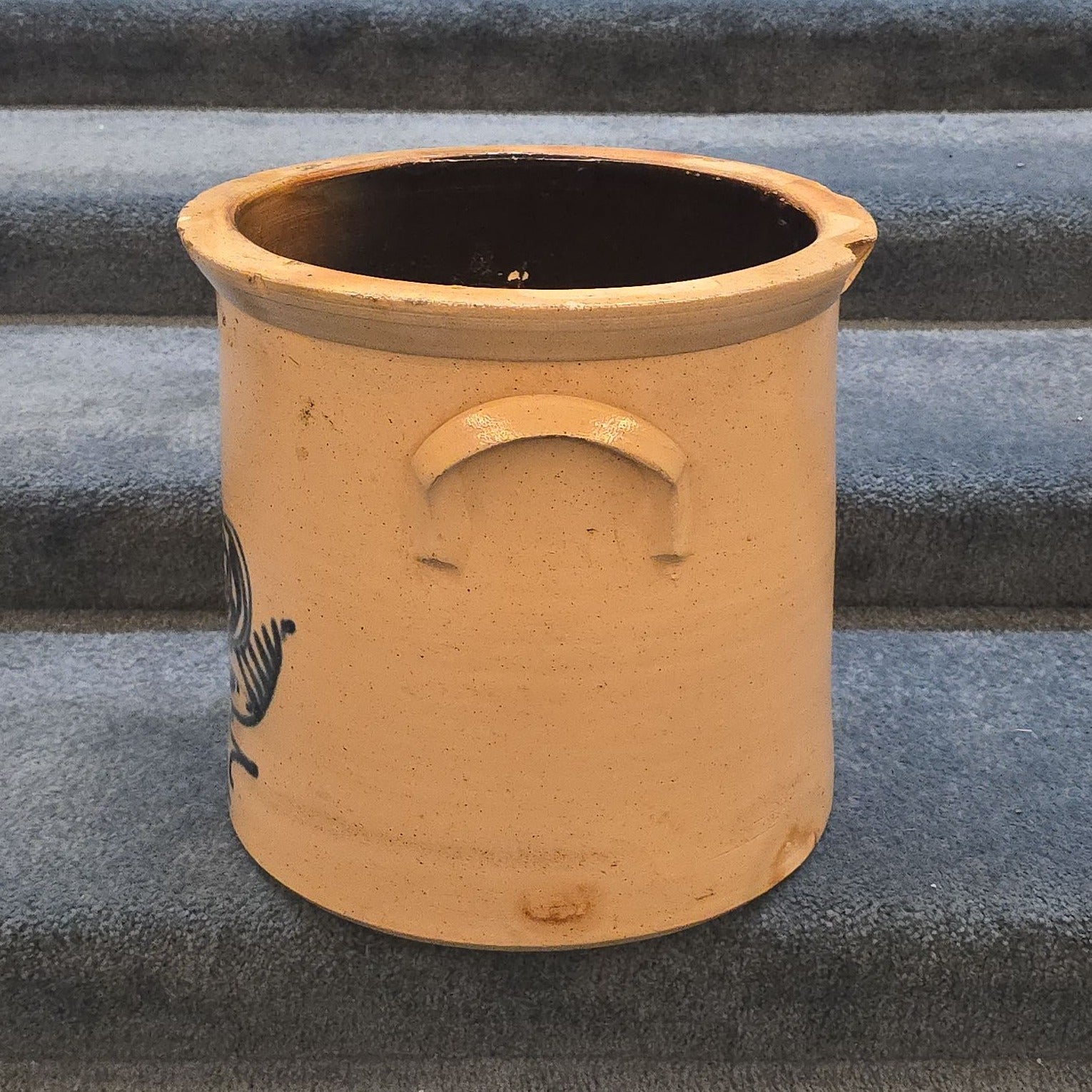 Antique Whites Utica, New York Four-Gallon Stoneware Crock with Cobalt Bird Decoration, Note Damage