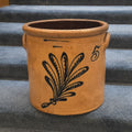 Lot 040 - Antique T. Harrington, Lyons, New York Five-Gallon Stoneware Crock with Cobalt Fern Decoration, Note Damage, 14" L x 12-5/8" H