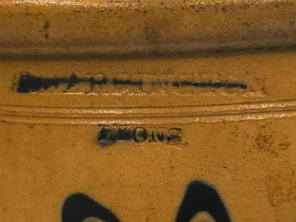 Antique T. Harrington, Lyons, New York Five-Gallon Stoneware Crock with Cobalt Fern Decoration, Note Damage