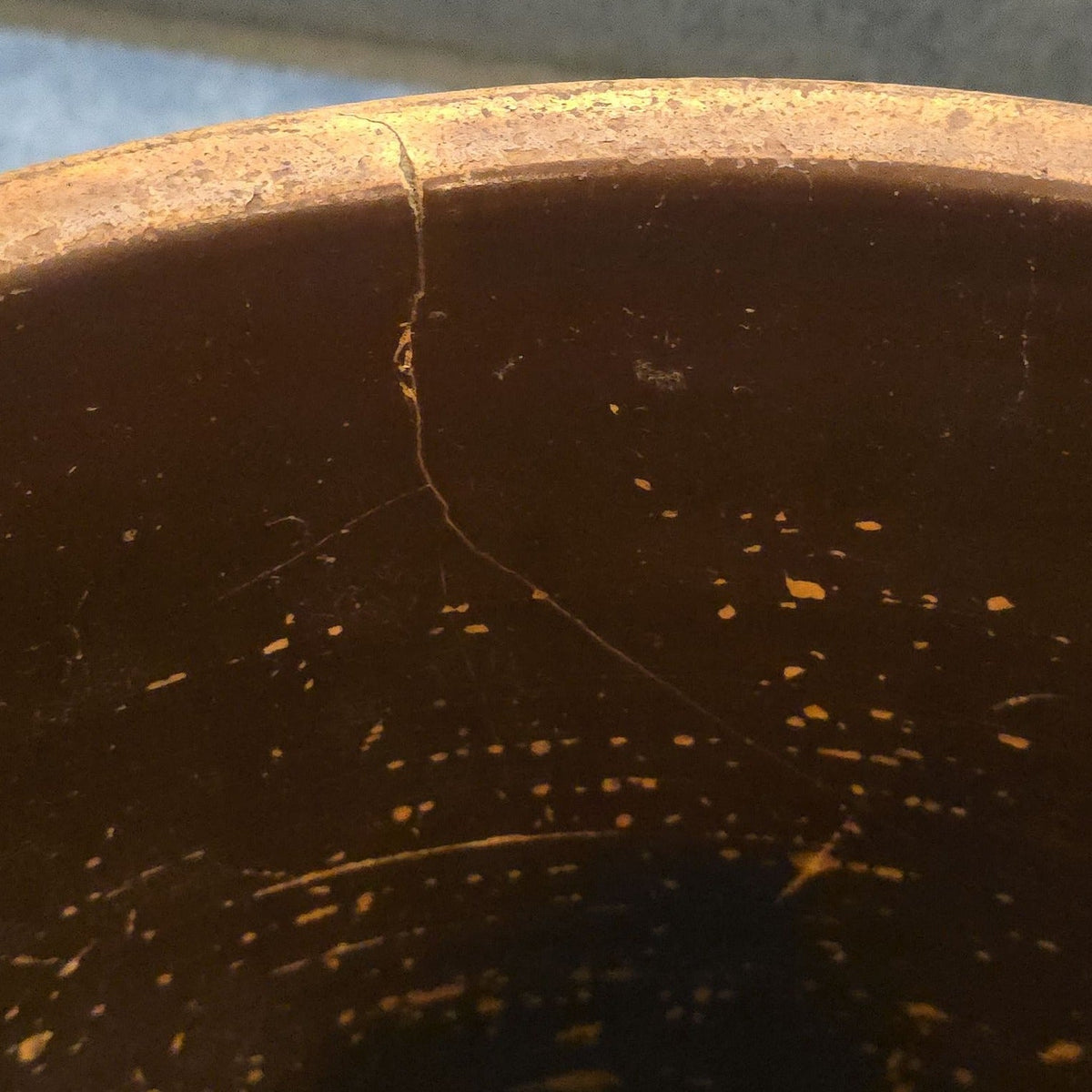 Antique T. Harrington, Lyons, New York Five-Gallon Stoneware Crock with Cobalt Fern Decoration, Note Damage