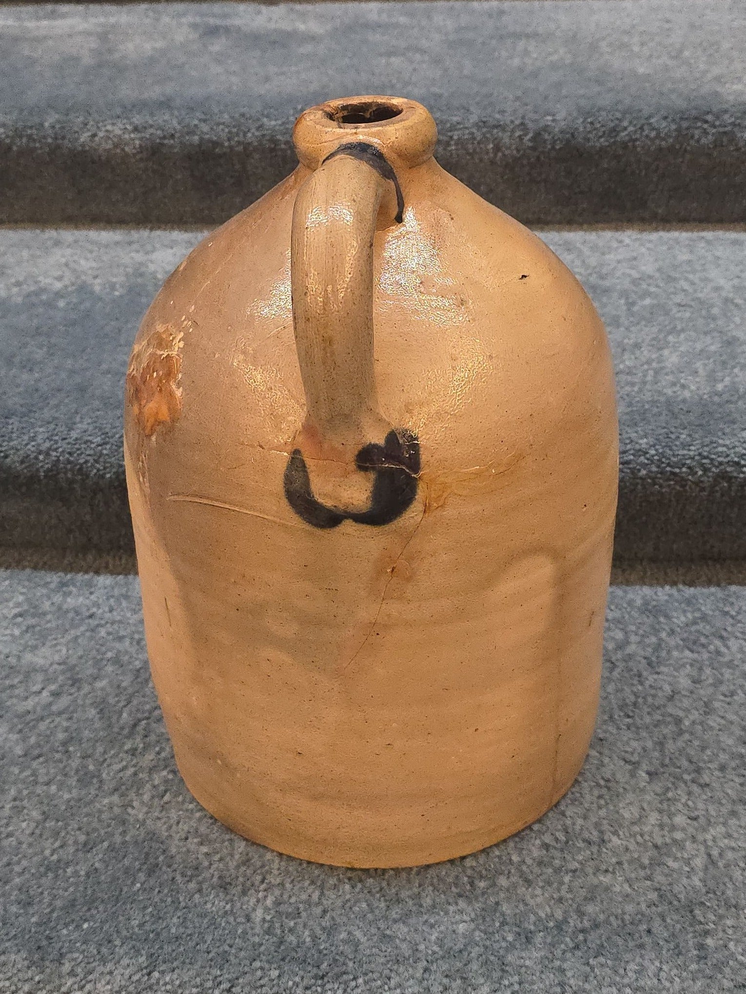 Antique J. Allen, Woonsocket, Rhode Island Two-Gallon Stoneware Jug with Cobalt Floral Decoration, Note Damage
