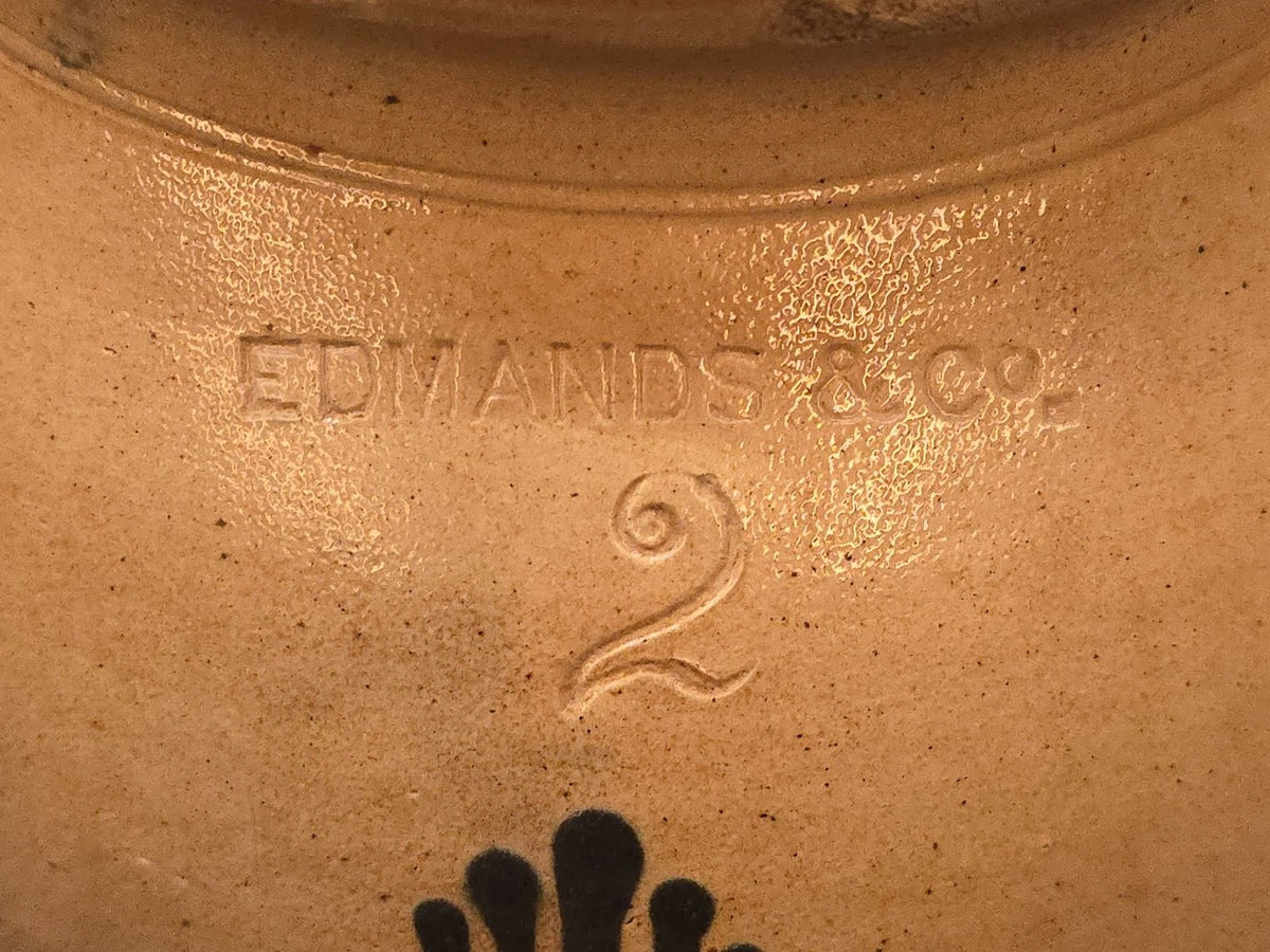 Antique Edmands & Co., Charlestown, Massachusetts Two-Gallon Stoneware Crock with Cobalt Floral Decoration, Note Damage