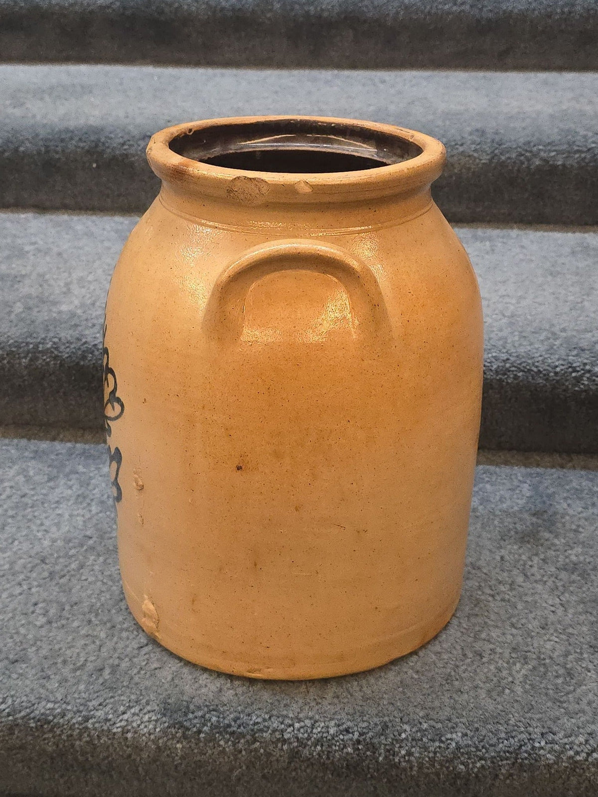 Antique Edmands & Co., Charlestown, Massachusetts Two-Gallon Stoneware Crock with Cobalt Floral Decoration, Note Damage