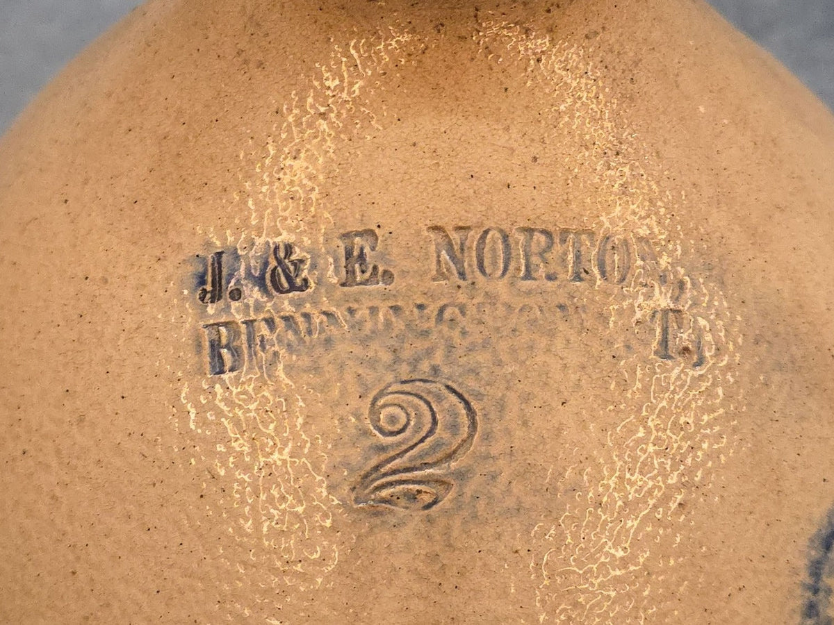 Antique J. & E. Norton, Bennington, Vermont Two-Gallon Stoneware Jug with Cobalt Floral Decoration, Note Damage