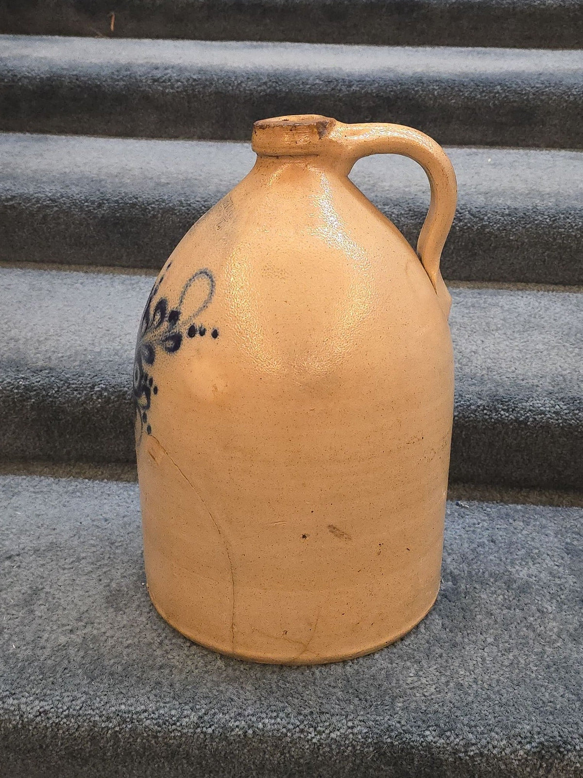 Antique J. & E. Norton, Bennington, Vermont Two-Gallon Stoneware Jug with Cobalt Floral Decoration, Note Damage