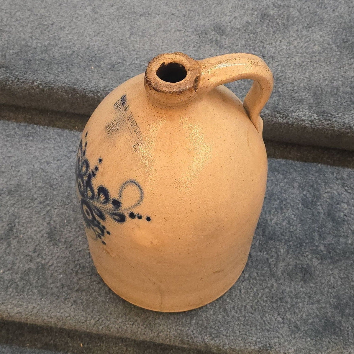 Antique J. & E. Norton, Bennington, Vermont Two-Gallon Stoneware Jug with Cobalt Floral Decoration, Note Damage