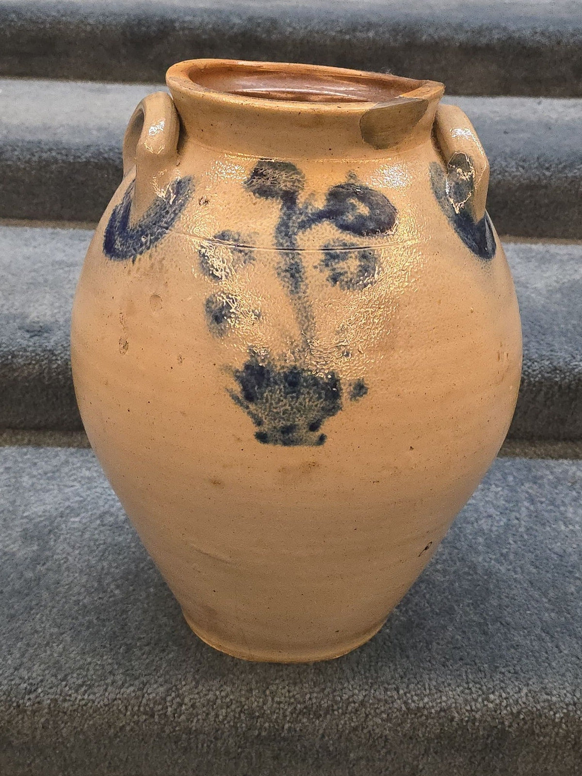 Antique Goodwin & Webster, Hartford, Connecticut Stoneware Ovoid Jar with Cobalt Floral Decoration, Note Damage