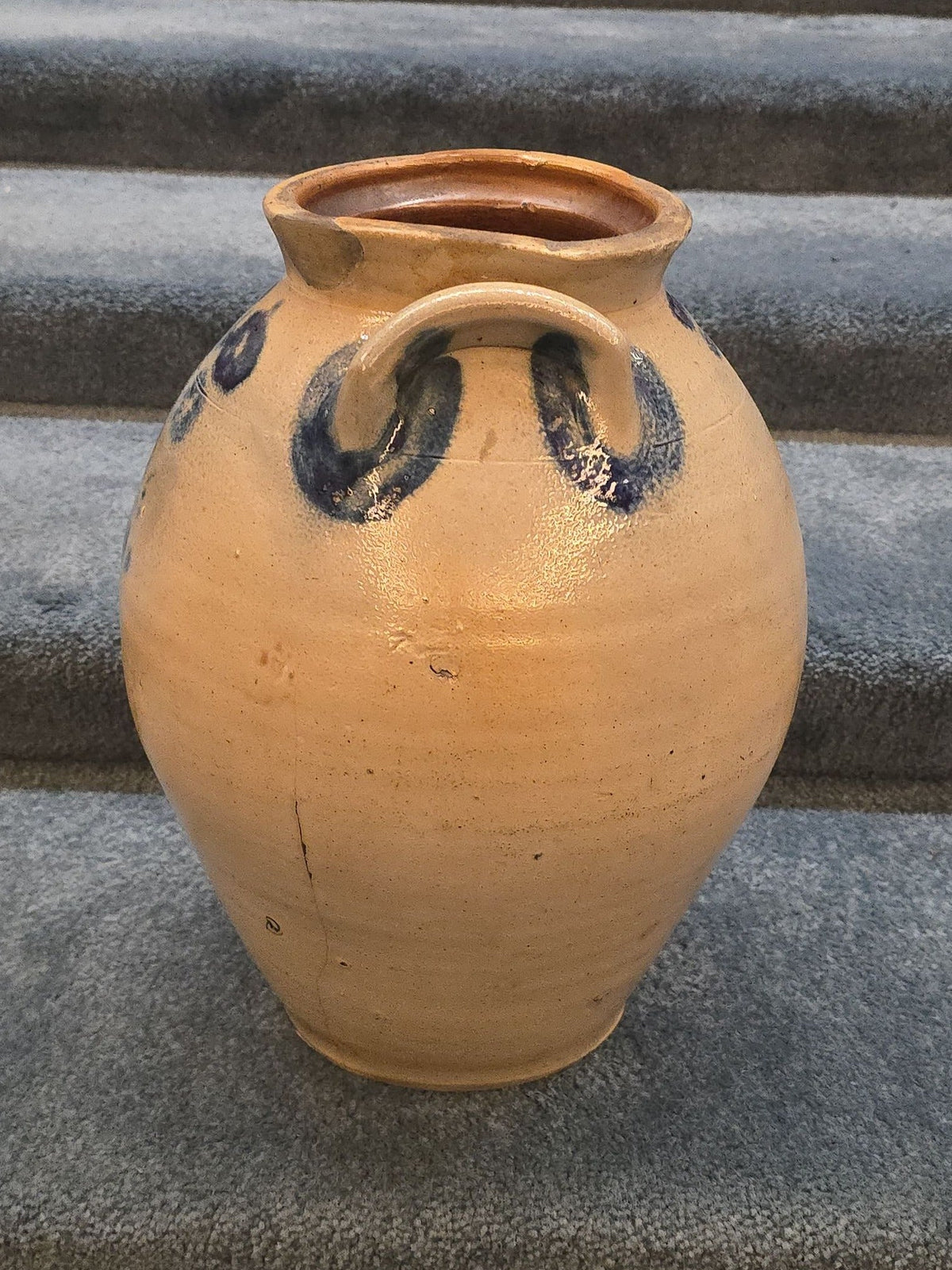 Antique Goodwin & Webster, Hartford, Connecticut Stoneware Ovoid Jar with Cobalt Floral Decoration, Note Damage