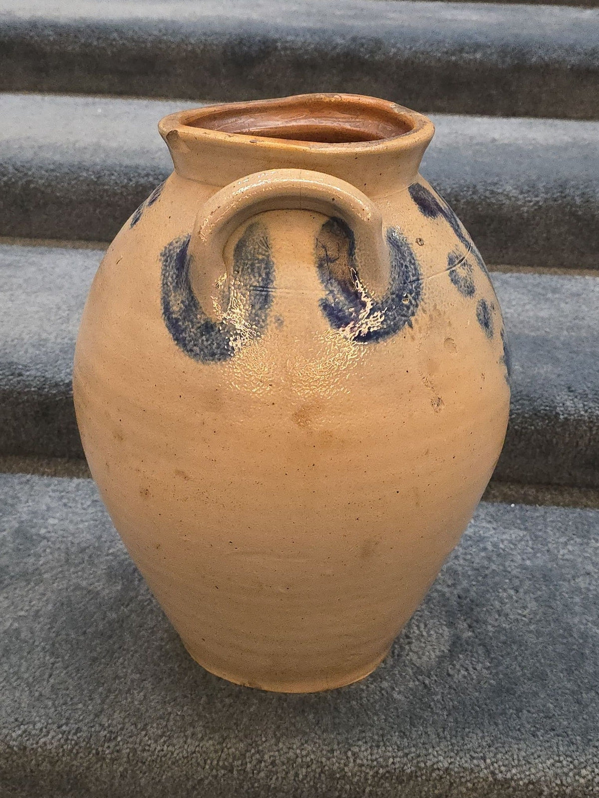 Antique Goodwin & Webster, Hartford, Connecticut Stoneware Ovoid Jar with Cobalt Floral Decoration, Note Damage
