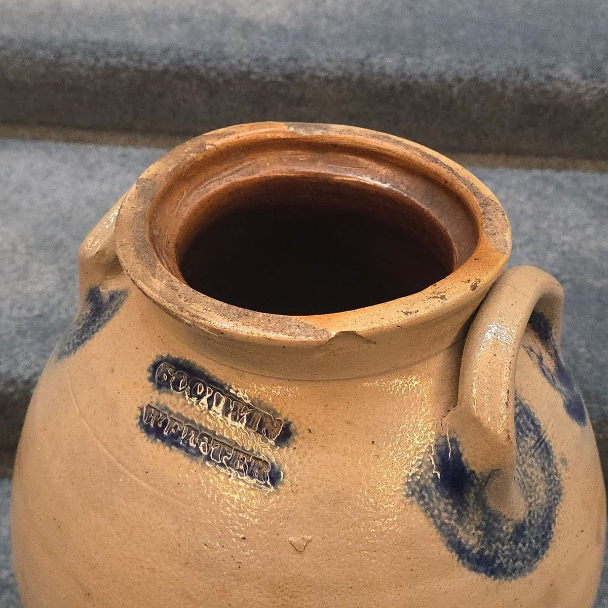 Antique Goodwin & Webster, Hartford, Connecticut Stoneware Ovoid Jar with Cobalt Floral Decoration, Note Damage