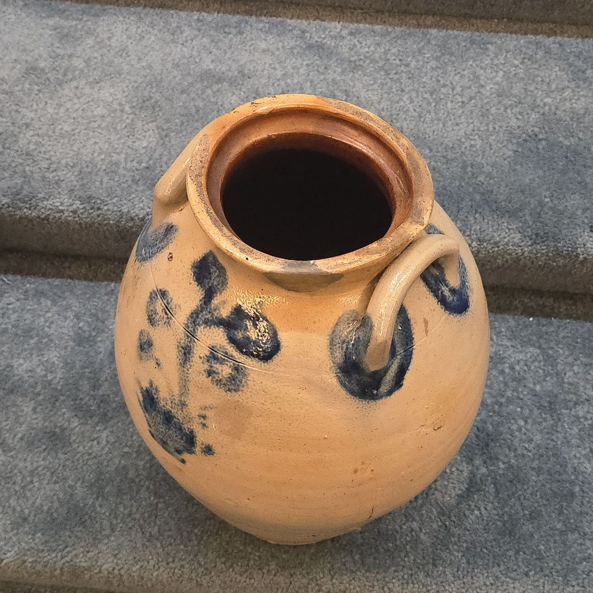 Antique Goodwin & Webster, Hartford, Connecticut Stoneware Ovoid Jar with Cobalt Floral Decoration, Note Damage
