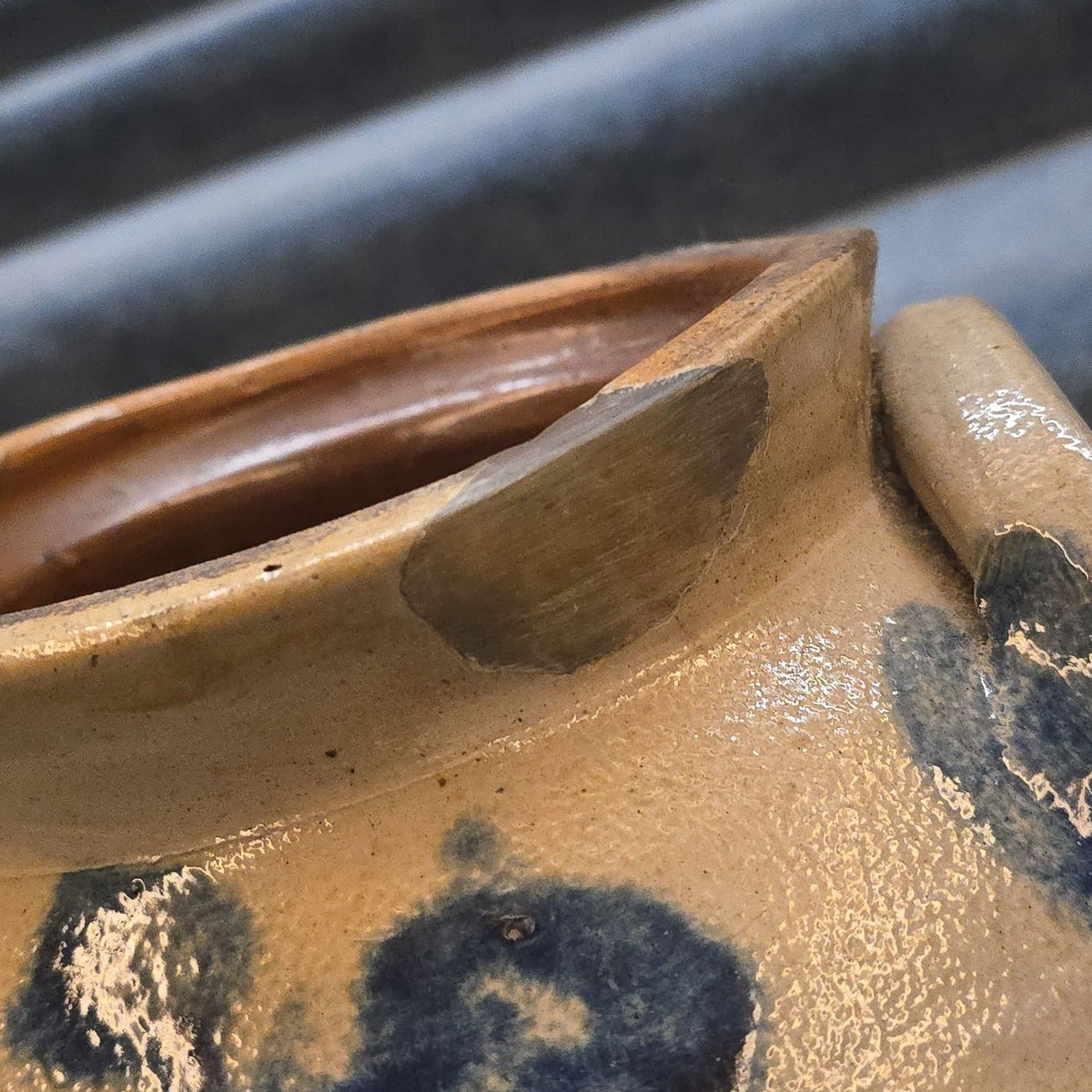 Antique Goodwin & Webster, Hartford, Connecticut Stoneware Ovoid Jar with Cobalt Floral Decoration, Note Damage