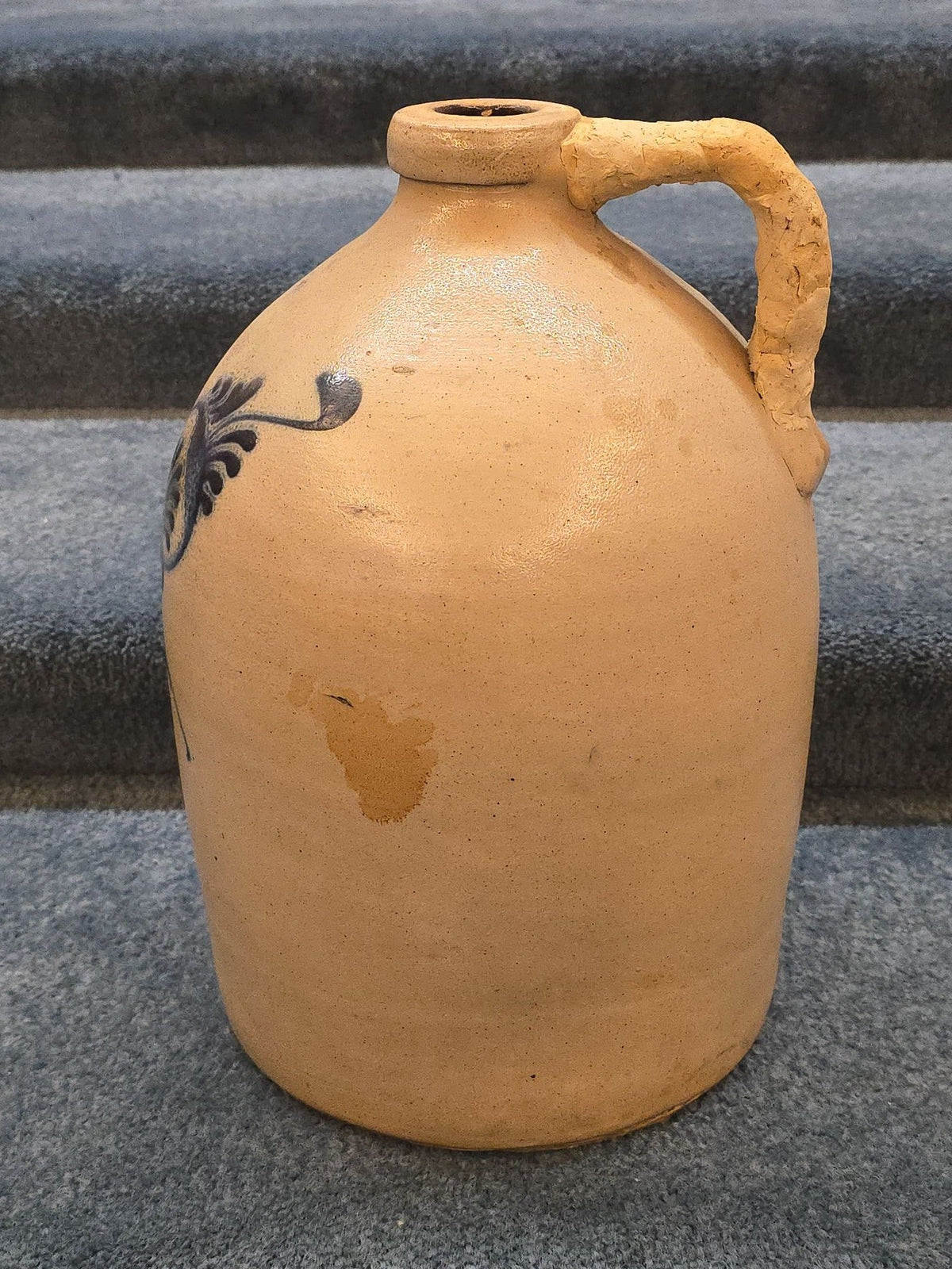 Antique J. & E. Norton, Bennington, Vermont Two-Gallon Stoneware Jug with Cobalt Floral Decoration, Note Damage