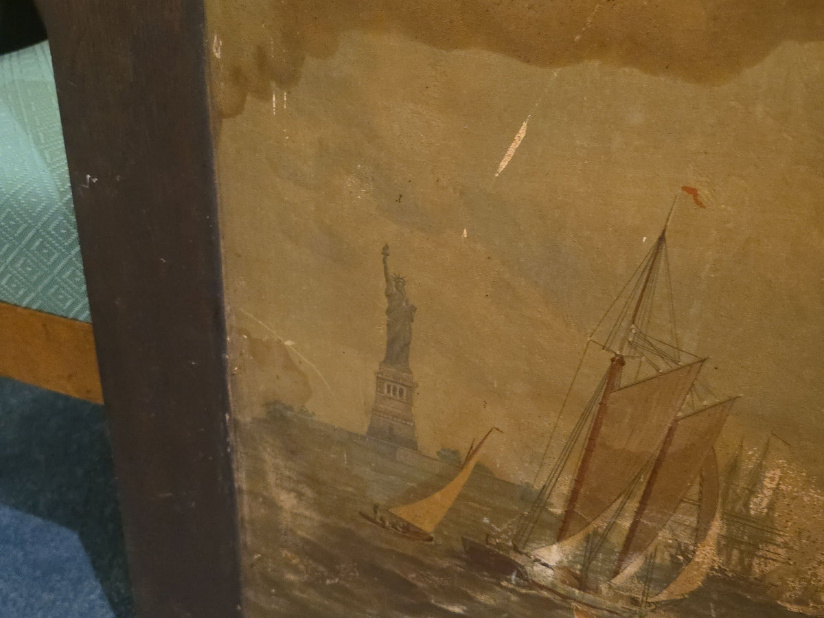 Pair of Antique Framed Ocean Liner Prints including Cunard Line Mauretania and S.S. Deutschland in New York Harbor, Note Poor Condition