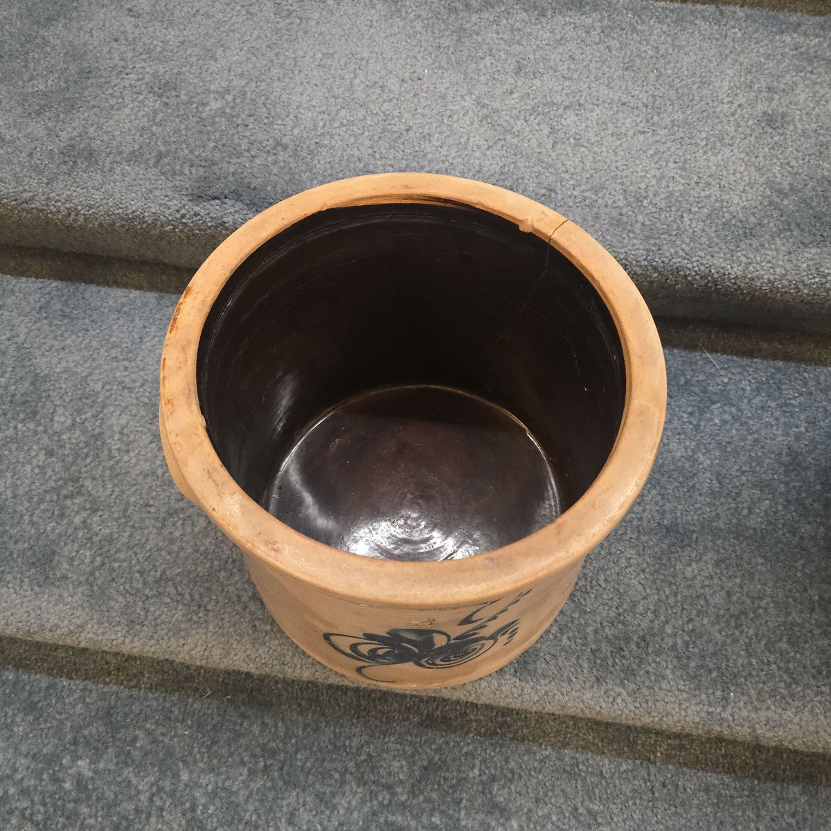 Antique F.B. Norton & Co., Worcester, Massachusetts Two-Gallon Stoneware Crock with Cobalt Floral Decoration, Note Damage
