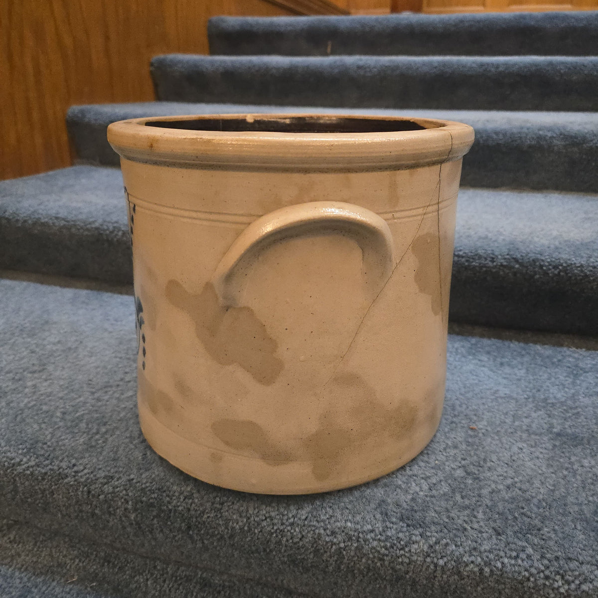 Antique F.B. Norton & Co., Worcester, Massachusetts Two-Gallon Stoneware Crock with Cobalt Floral Decoration, Note Damage