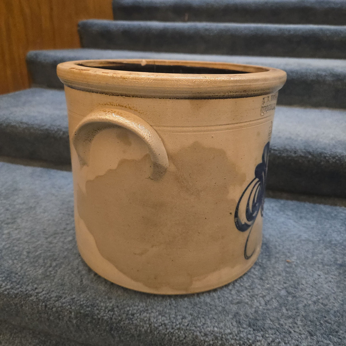 Antique F.B. Norton & Co., Worcester, Massachusetts Two-Gallon Stoneware Crock with Cobalt Floral Decoration, Note Damage