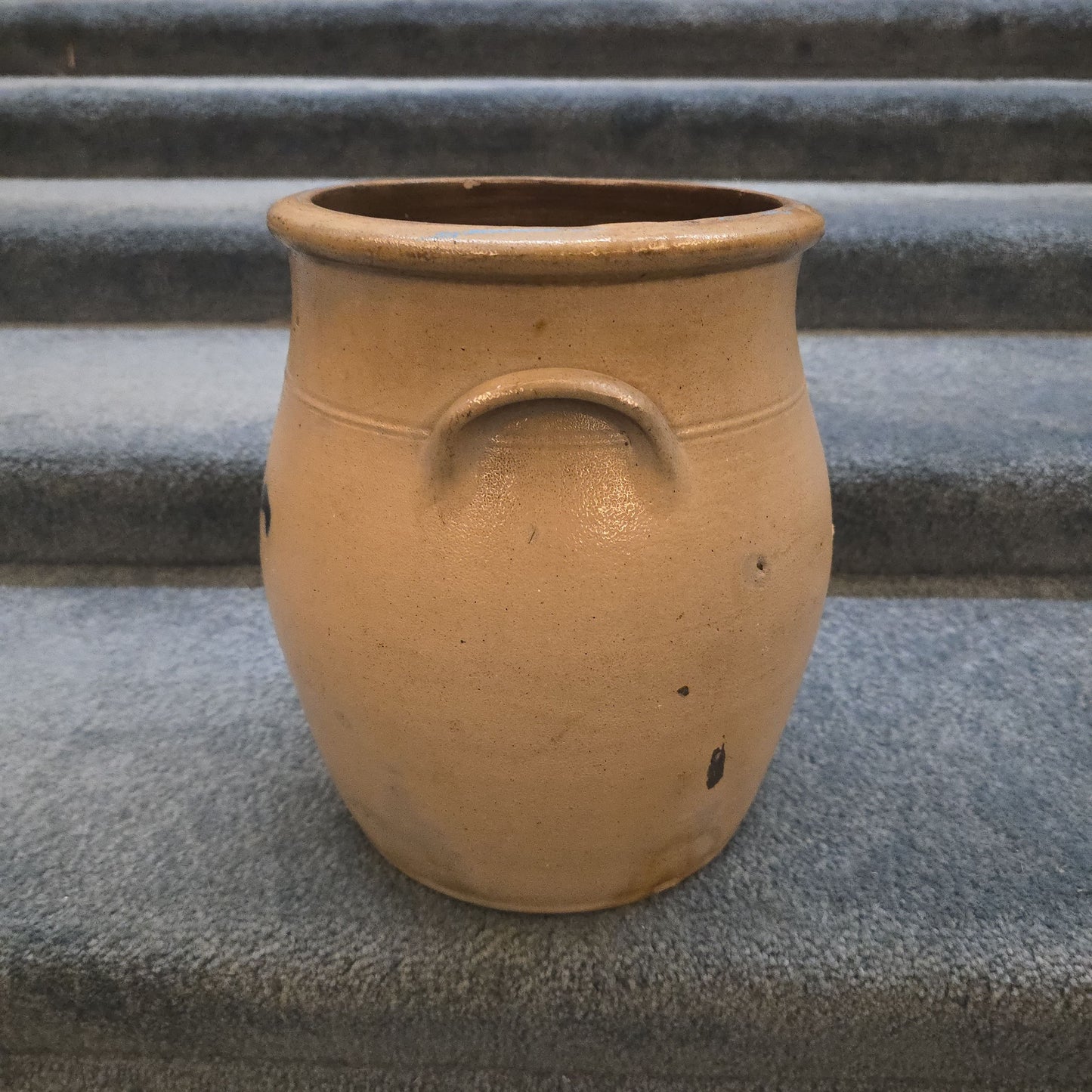 Antique Two-Gallon Stoneware Crock with Cobalt Floral Decoration, Note Damage
