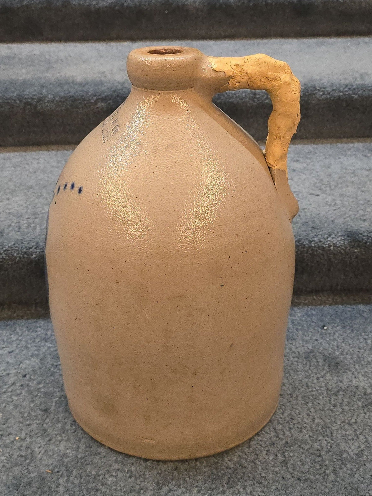 Antique P.W. Dudley & Co., Whitinsville, Massachusetts Two-Gallon Stoneware Jug with Cobalt Floral Decoration, Note Damage