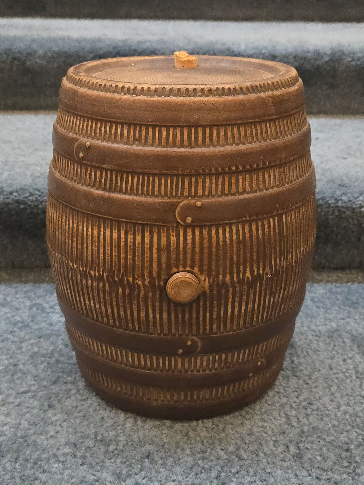 Antique Stoneware Barrel-Form Vessel with Cork Bung