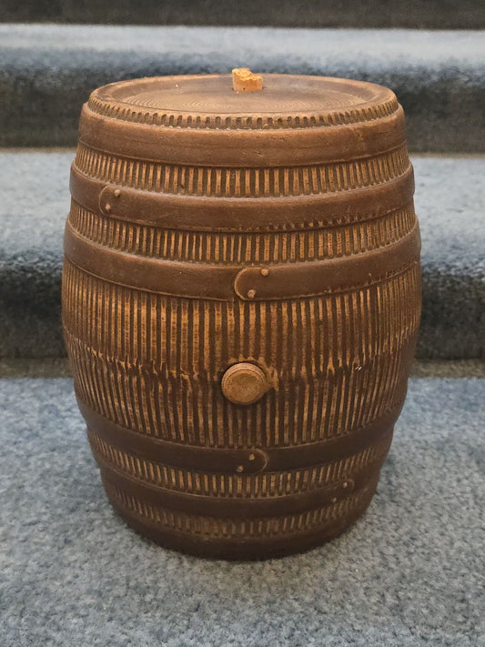 Antique Stoneware Barrel-Form Vessel with Cork Bung