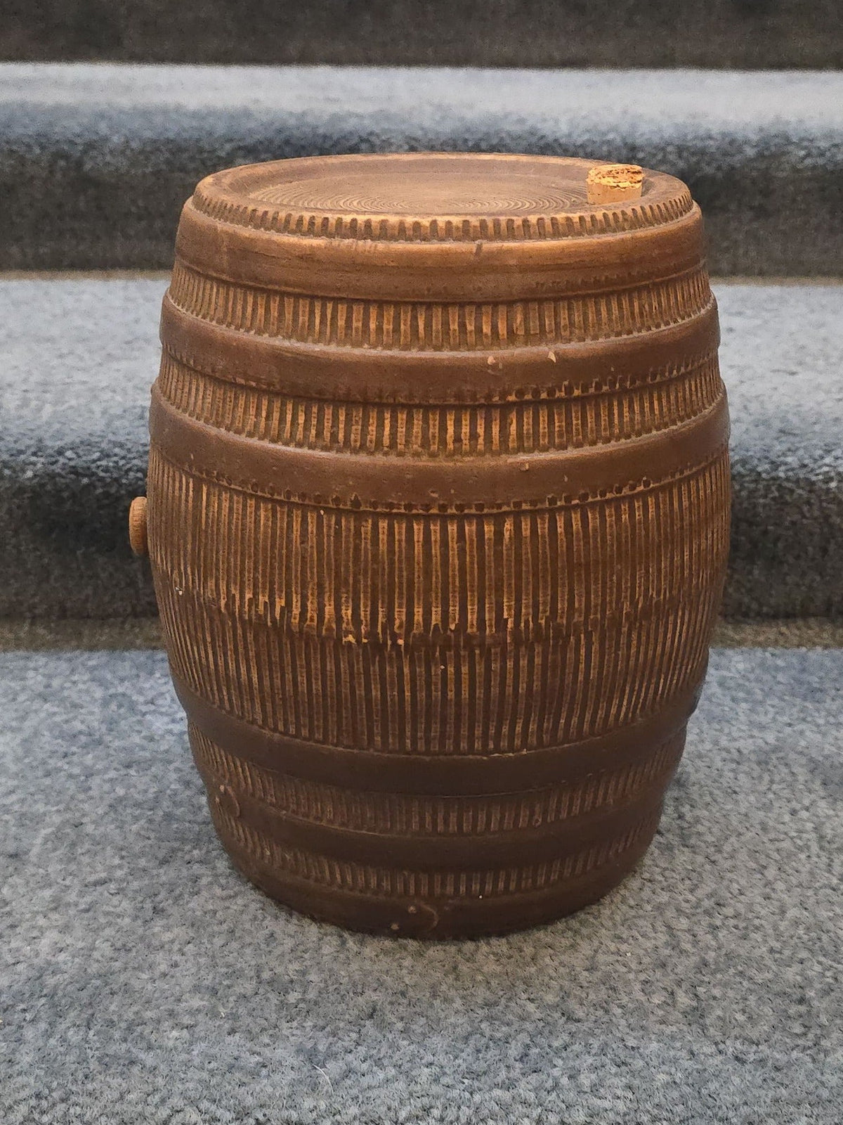 Antique Stoneware Barrel-Form Vessel with Cork Bung