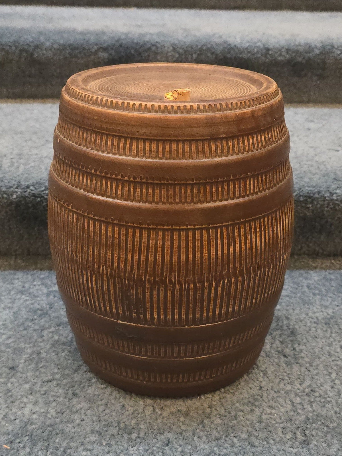 Antique Stoneware Barrel-Form Vessel with Cork Bung