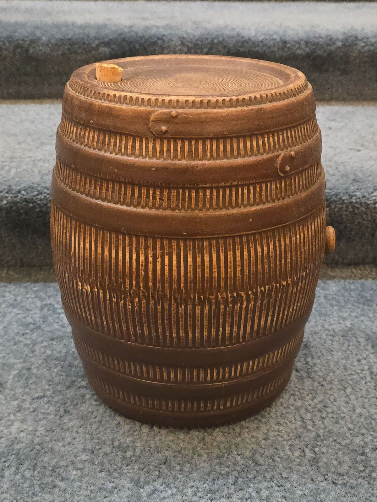 Antique Stoneware Barrel-Form Vessel with Cork Bung