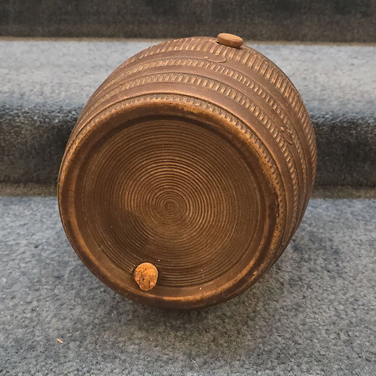 Antique Stoneware Barrel-Form Vessel with Cork Bung