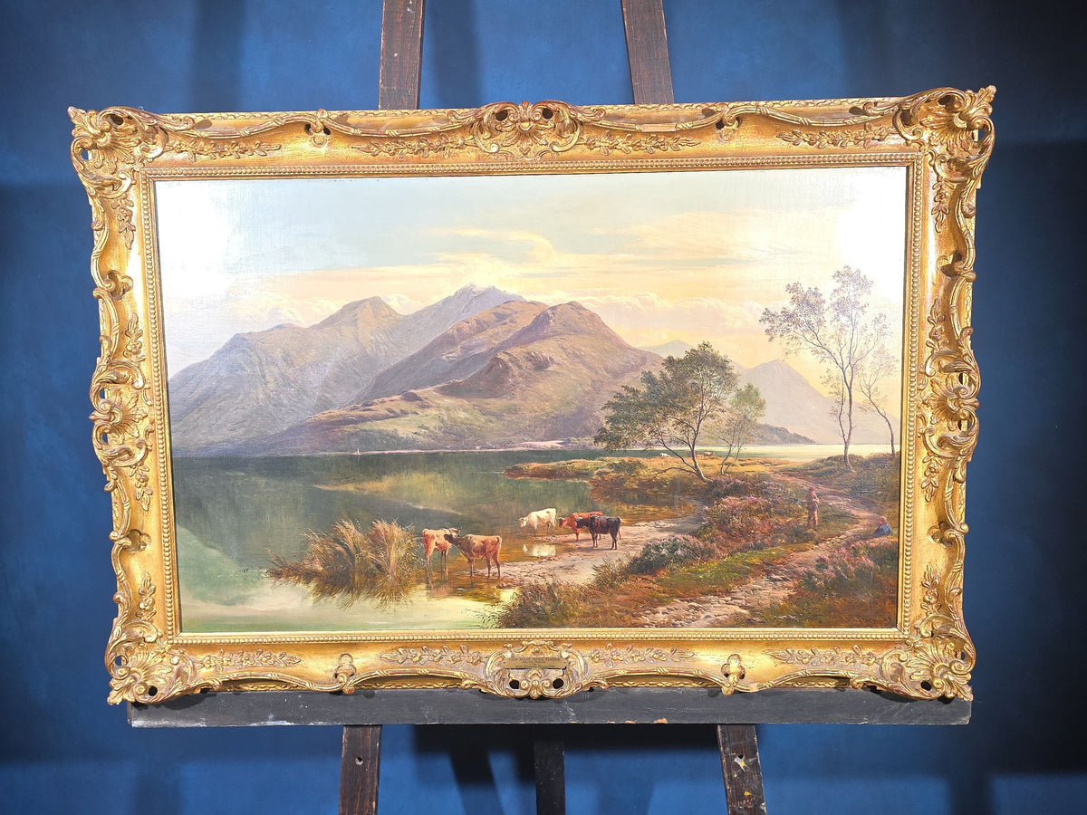 Antique Oil Painting on Canvas, "View Near Moel Siabod, North Wales" by Sidney Percy (British, 1821-1886), Signed and Dated 1869