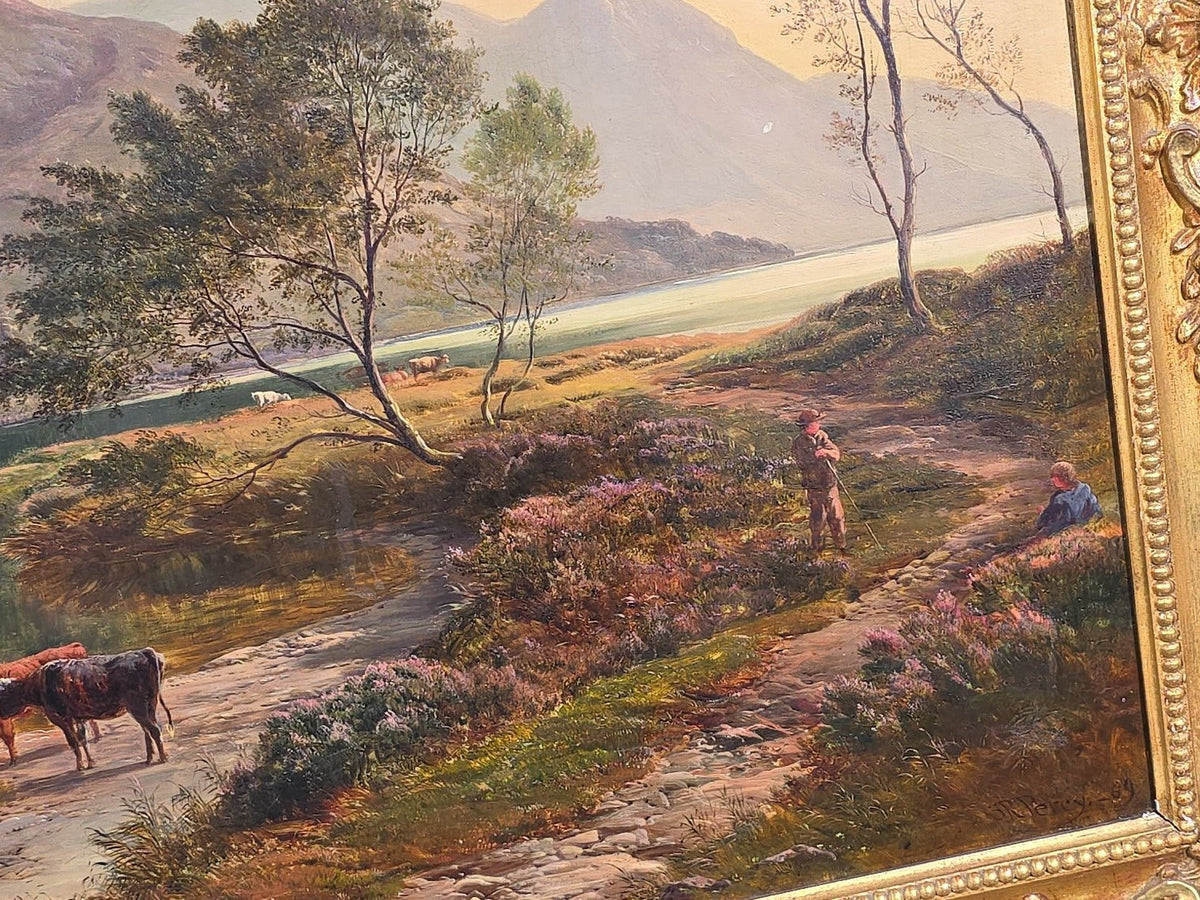 Antique Oil Painting on Canvas, "View Near Moel Siabod, North Wales" by Sidney Percy (British, 1821-1886), Signed and Dated 1869