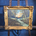 Lot 040 - Vintage Oil Painting on Canvas, Wooded Stream Landscape, Signed J. Davis, 24-1/2" W x 20-3/4" H