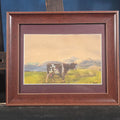Lot 039 - Vintage Watercolor Painting on Paper, Cow in Mountain Landscape, Signed J. Howe, 12" W x 10" H
