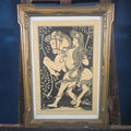 Lot 038 - Vintage Art Nouveau Framed Ink Drawing on Paper, Nude Figure with Horse, Signed A. Sevigny, 17" W x 23-1/2" H