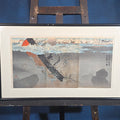 Lot 031 - Antique Japanese Woodblock Print Triptych, "Our Fleet Attacks and Sinks Chinese Warships in the Yellow Sea," Sino-Japanese War, by Ogata Gekko, Published by Matsuki Heikichi, 1894, Framed, 35-1/2" W x 21-1/2" H