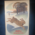 Lot 037 - Vintage Western Winchester Advertising Lithograph Poster, Rabbit Hunting Scene by Weimer Pursell, 1955, 26" W x 40" H