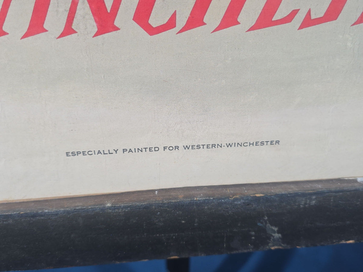 Vintage Western Winchester Advertising Lithograph Poster, Rabbit Hunting Scene by Weimer Pursell, 1955