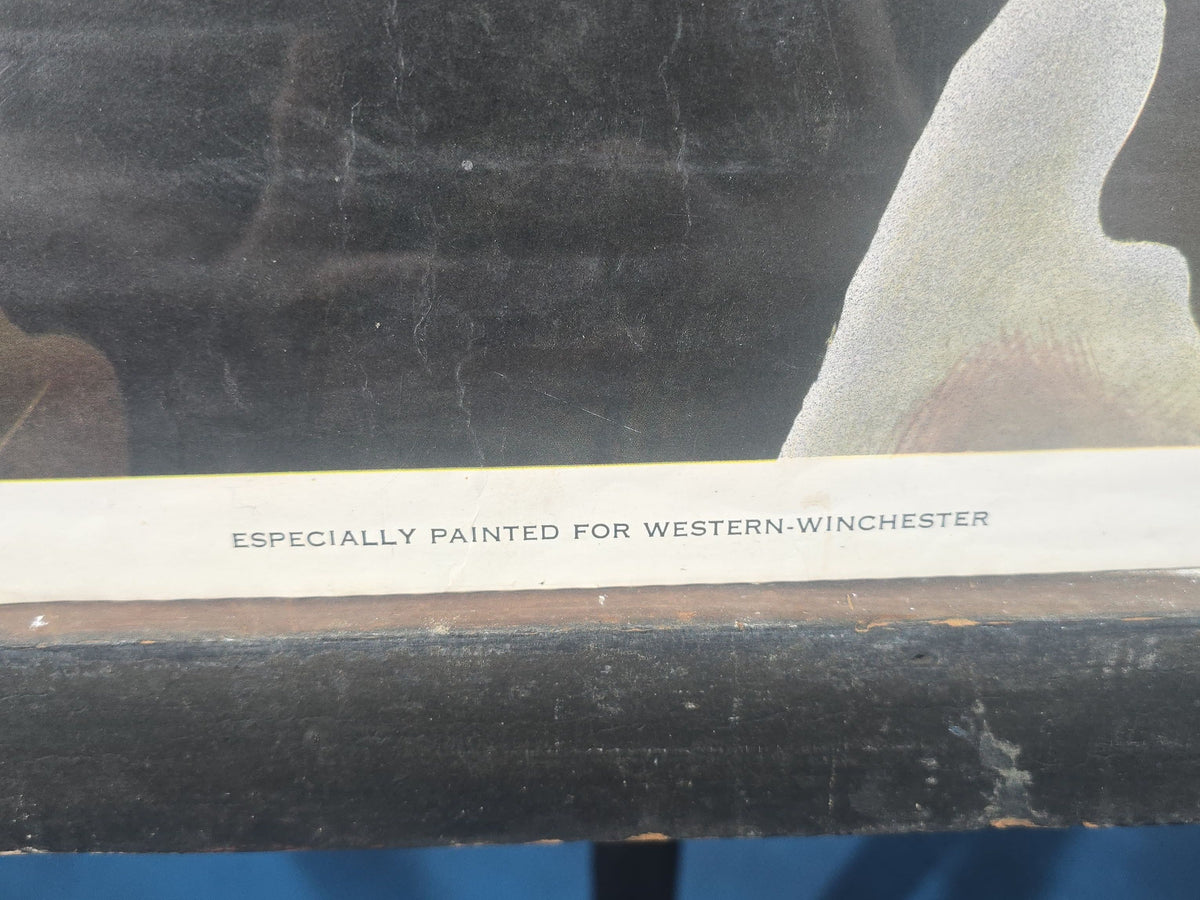 Vintage Western-Winchester Advertising Lithograph Poster, Squirrel Hunting Scene by Weimer Pursell, 1955