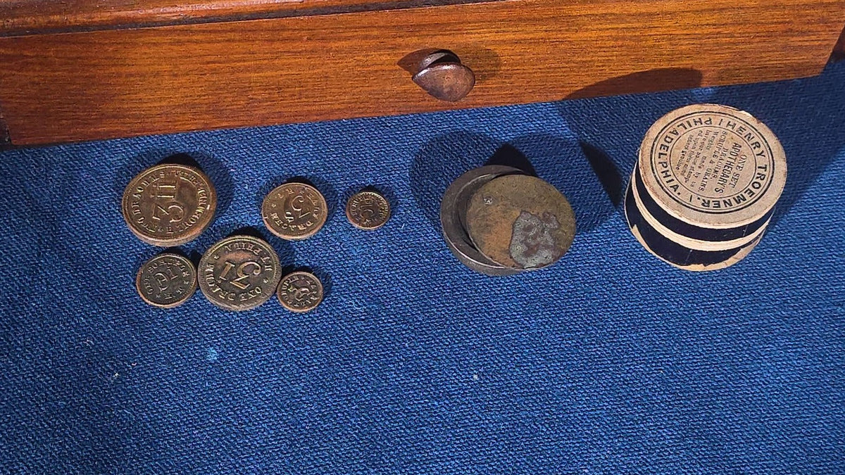 Antique Apothecary Balance Scale with Weights, Manufactured by Henry Troemner, Philadelphia, Pennsylvania