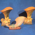 Lot 127 - Trio of Vintage Roseville Pottery Pieces Including Pair of Clematis Fan Vases No. 191-8 and Bushberry Cornucopia Vase No. 221-8